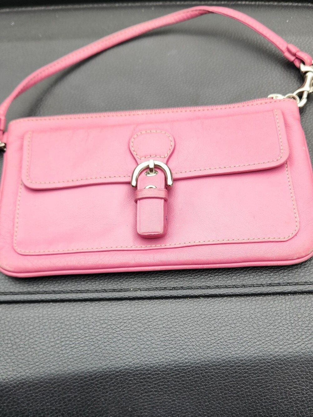 Coach Pink Leather Mini Bag with Silver Buckle